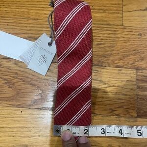 NWT Eleventy Burgundy Red Knit Tie with White Stripes Sz OS